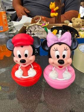 Vintage Mickey And Minnie Mouse Weeble Wobble Toys